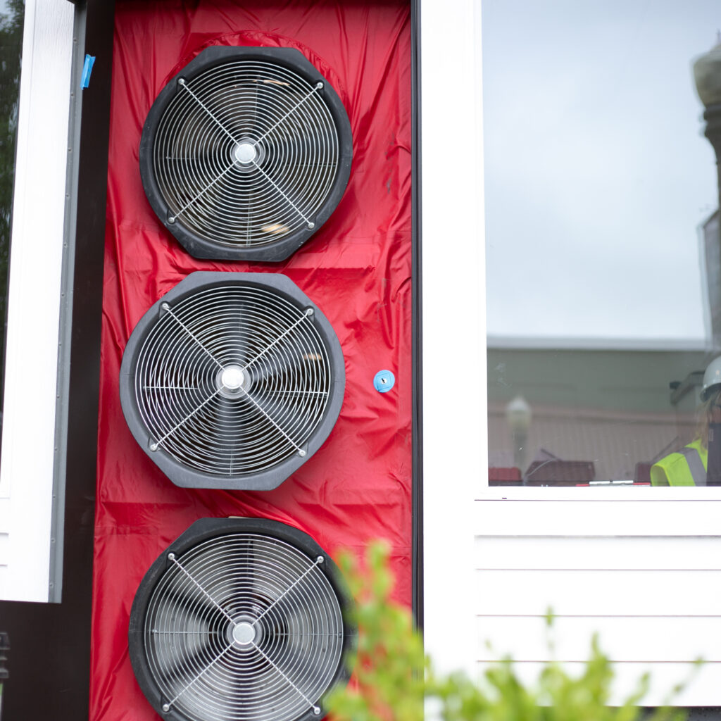 Photo of components of a blower door system